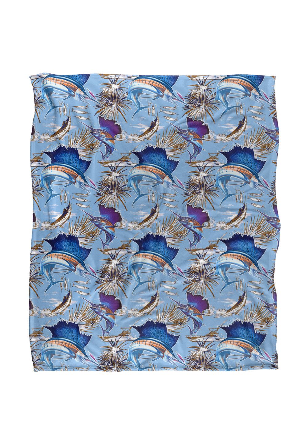 JQ Licensing Jl-Jp-Jq Sailfish Tiki Fishing Pattern Silky Touch Super Soft Throw Blanket 152 X 127 cm in White