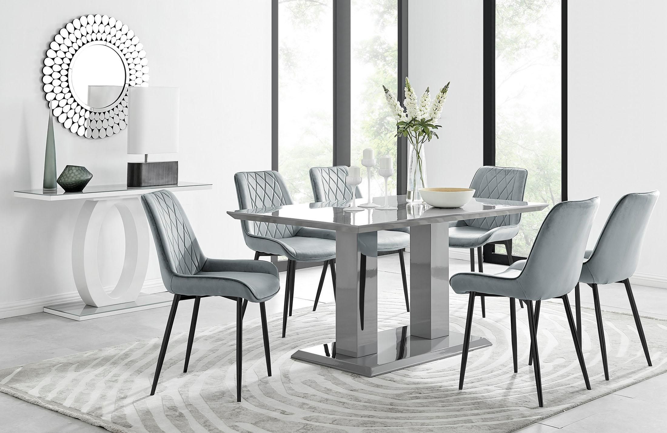 FurnitureboxUK Imperia 6 Grey Dining Table & 6 Pesaro Black Leg Chairs