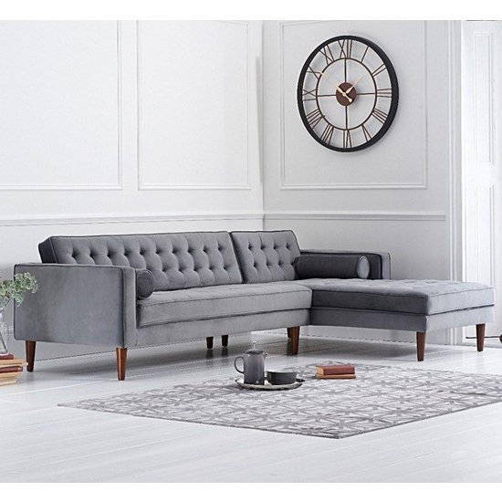 Ogma Velvet Right Facing Chaise Sofa Bed In Grey