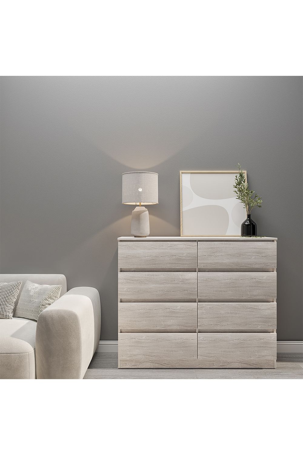 Seconique Malvern 8 Drawer Chest in Light Stone