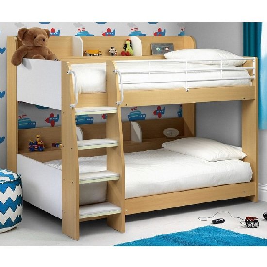 Robin Wooden Bunk Bed In Maple And White With Ladder