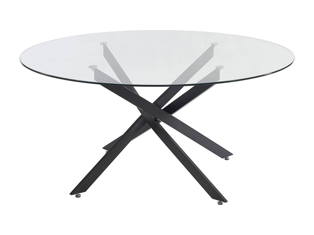 Vente-unique Round Dining Table for 6 Cm Tempered Glass & Black Metal - Clear