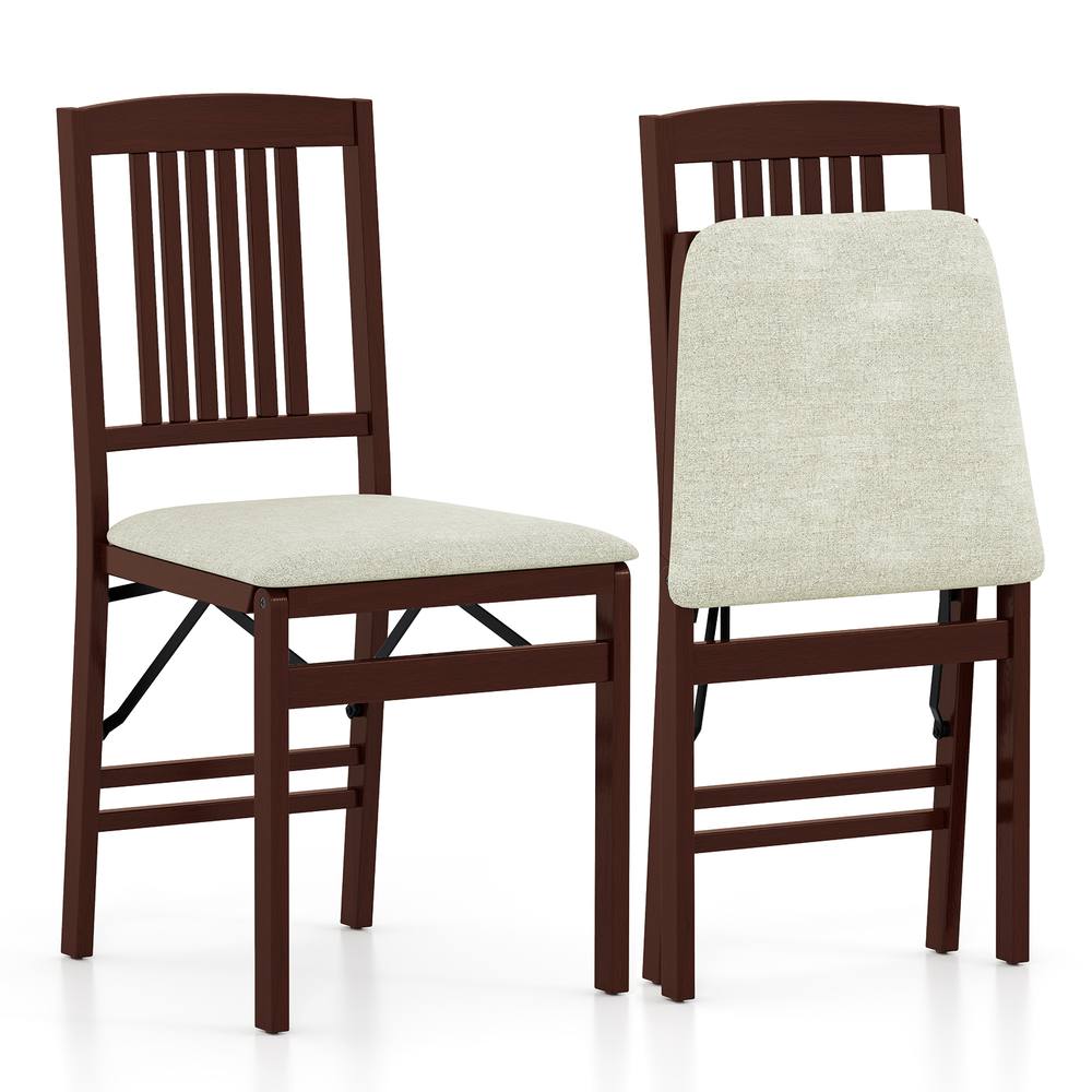 Costway Folding Dining Chairs Set of 2 Foldable Upholstered Kitchen Chairs in Off-White