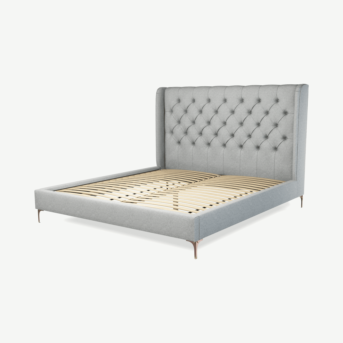 Romare Super King Size Bed, Wolf Grey Wool with Copper Legs