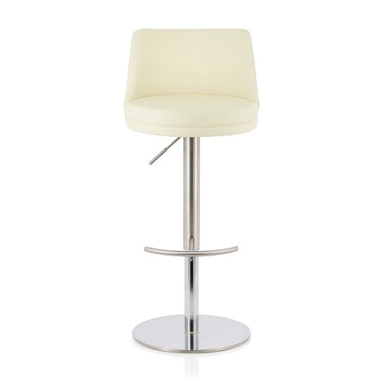 Niven Bar Stool In Cream Faux Leather And Stainless Steel Base