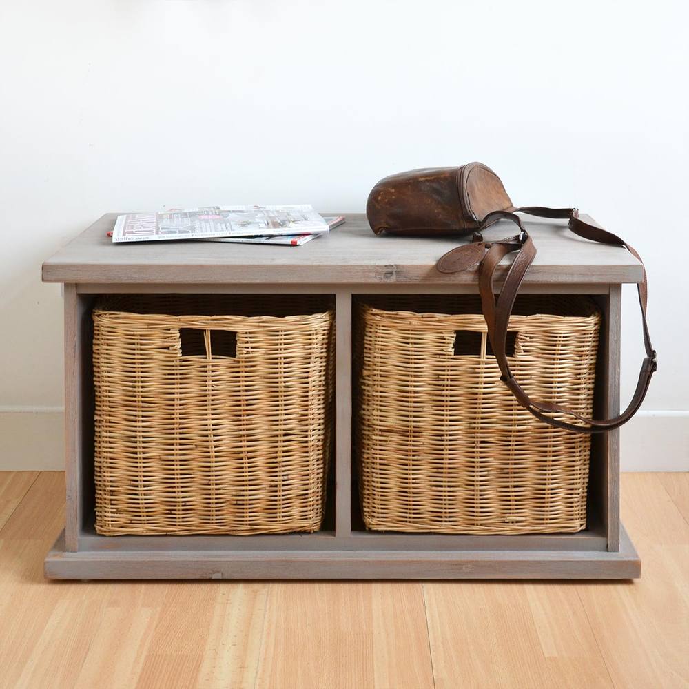 Statement Furniture Tetbury 2 Natural Wicker Basket Hallway Bench in Acacia Wood in Brown