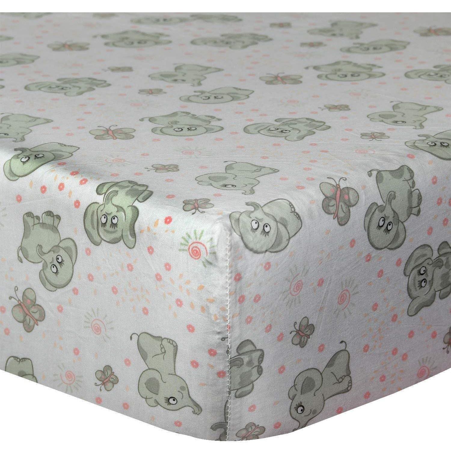 Smart Living Soft & Breathable Nursery Happy Elephant Crib Fitted Sheet