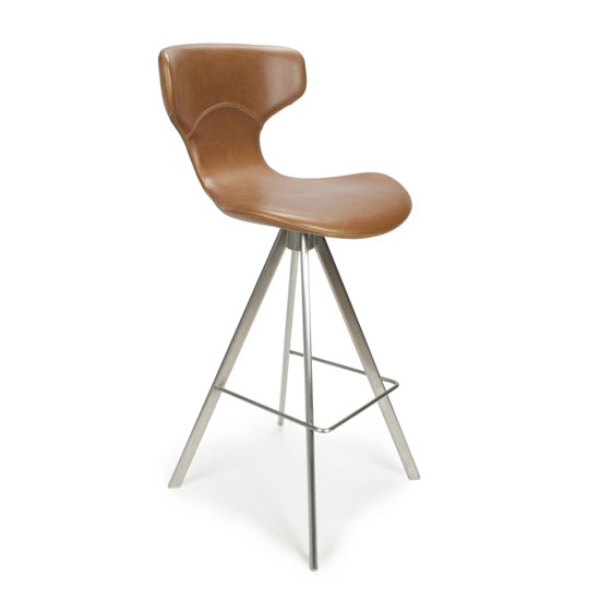 Skypod Curved Back Leather Effect Bar Stool In Urban Tan