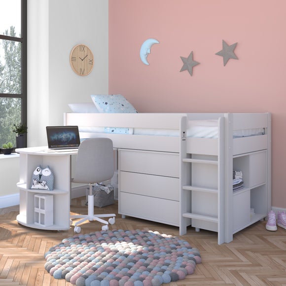 Uno Midsleeper With Pull Out Desk Chest of Drawers and Cube Unit Pine