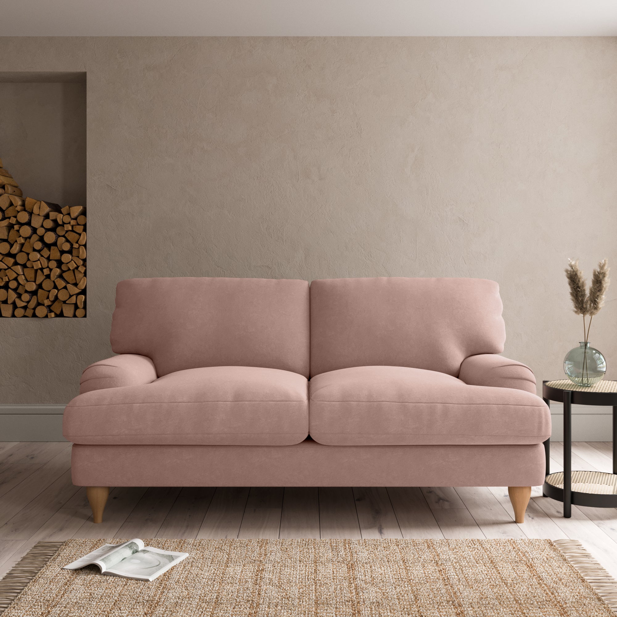Darwin Luxury Velvet 2 Seater Sofa Luxury Velvet Peach Blush