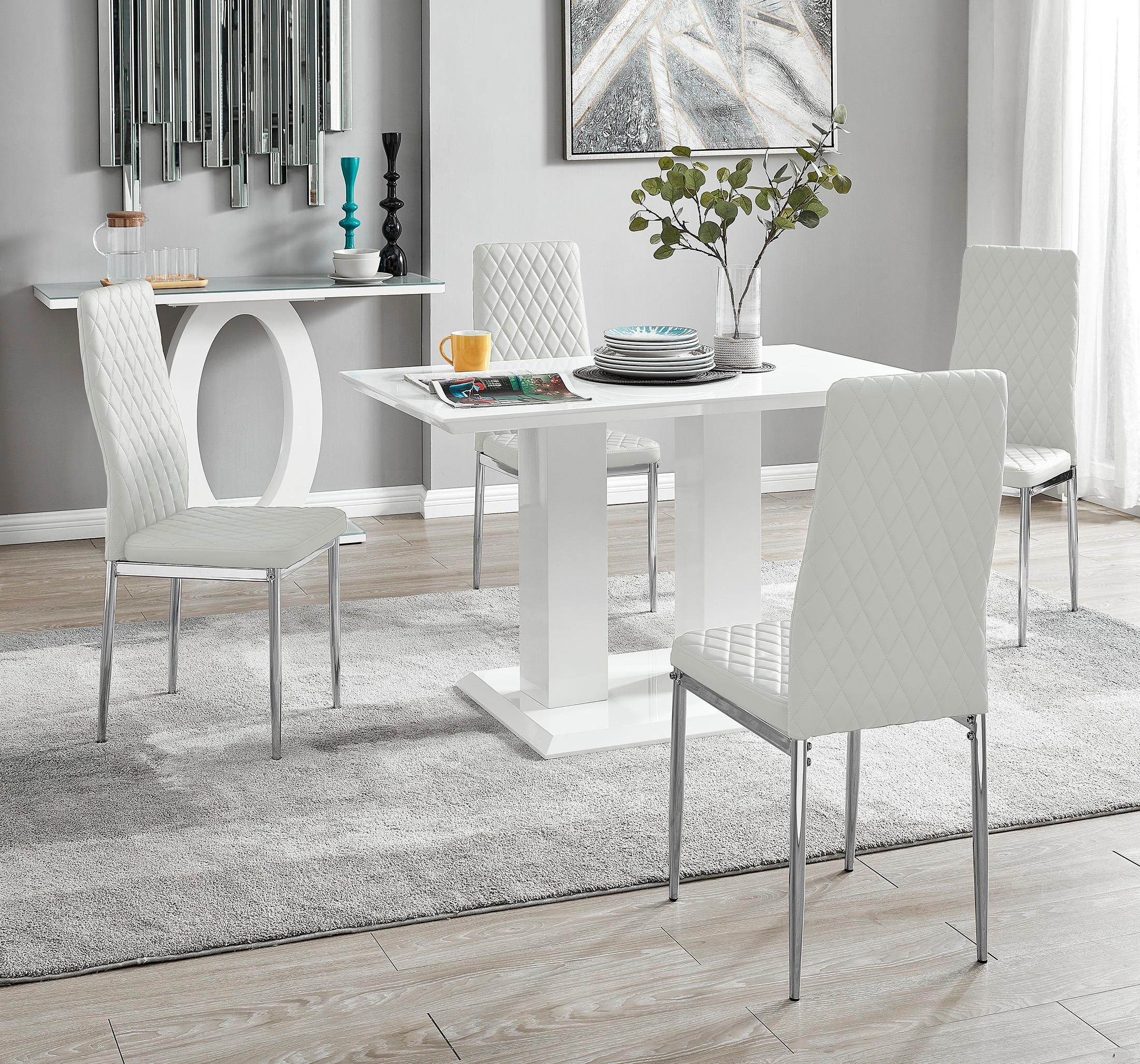 FurnitureboxUK Imperia 4 Seater Modern White High Gloss Rectangular Dining Table & 4 Milan Faux Leather Chairs