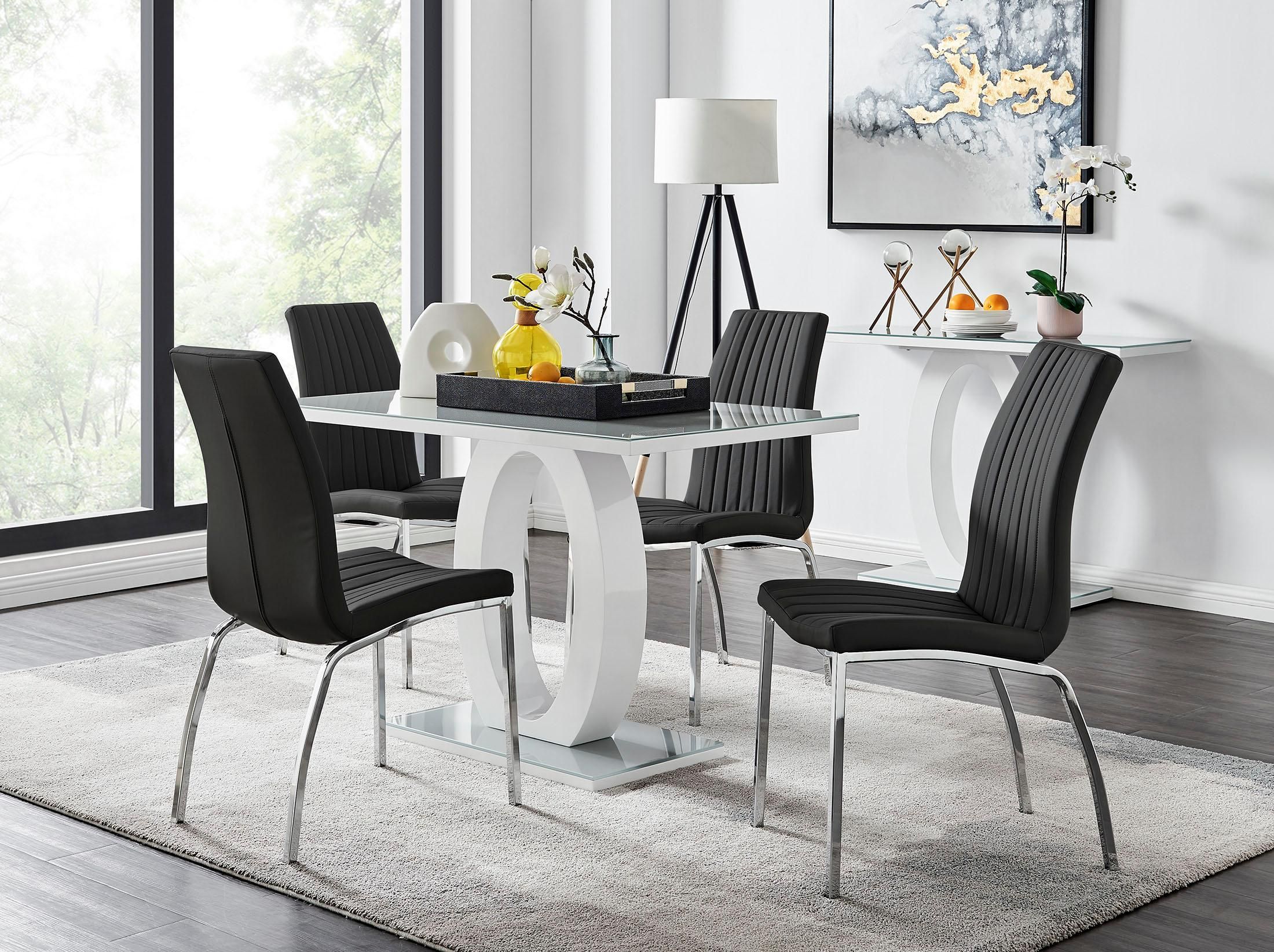 FurnitureboxUK Giovani 4 Grey Dining Table & 4 Isco Chairs in Black