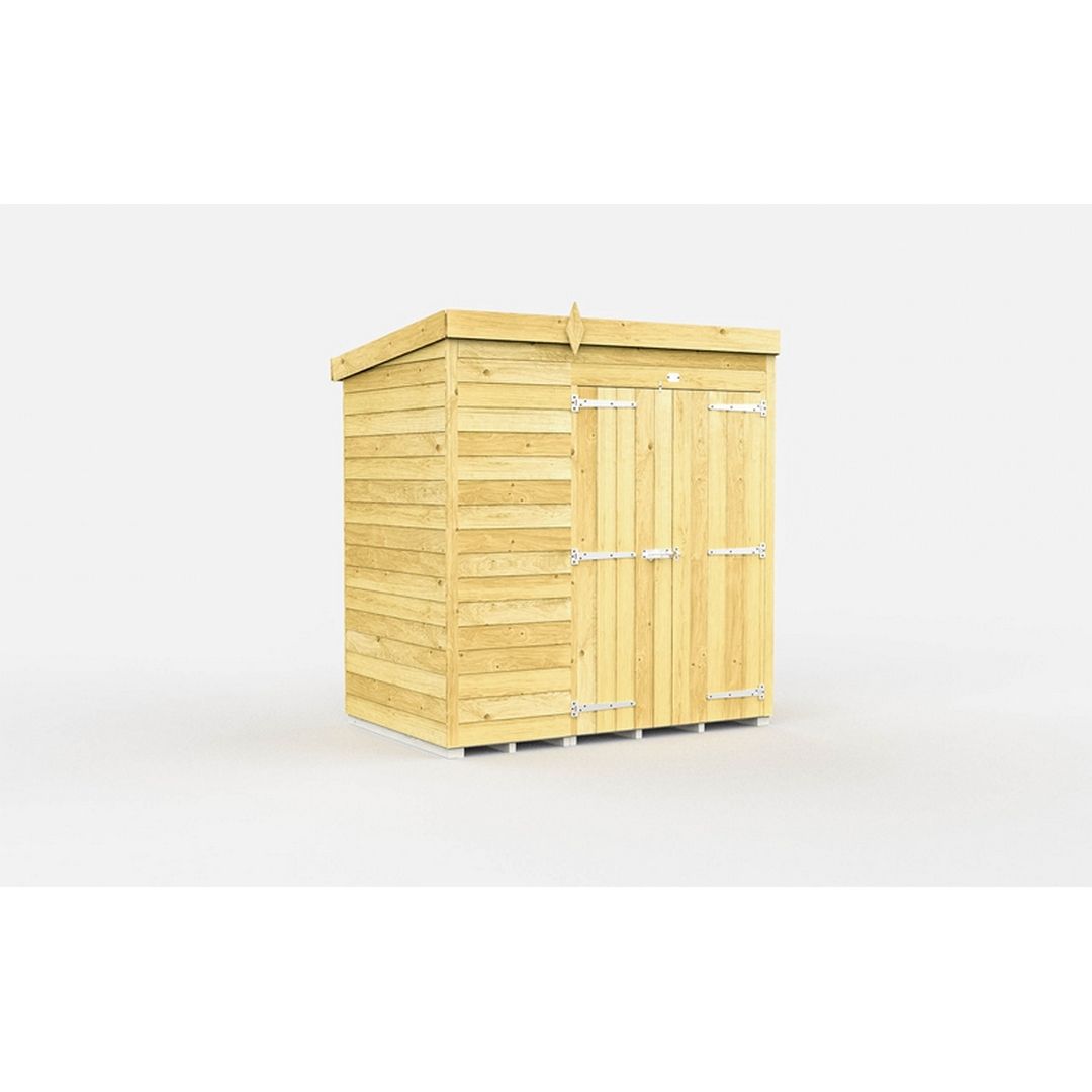 Buttercup Farm 7 x 4 Feet Pent Shed - Double Door W/O Windows - L118 x W214 x H201 cm in Brown