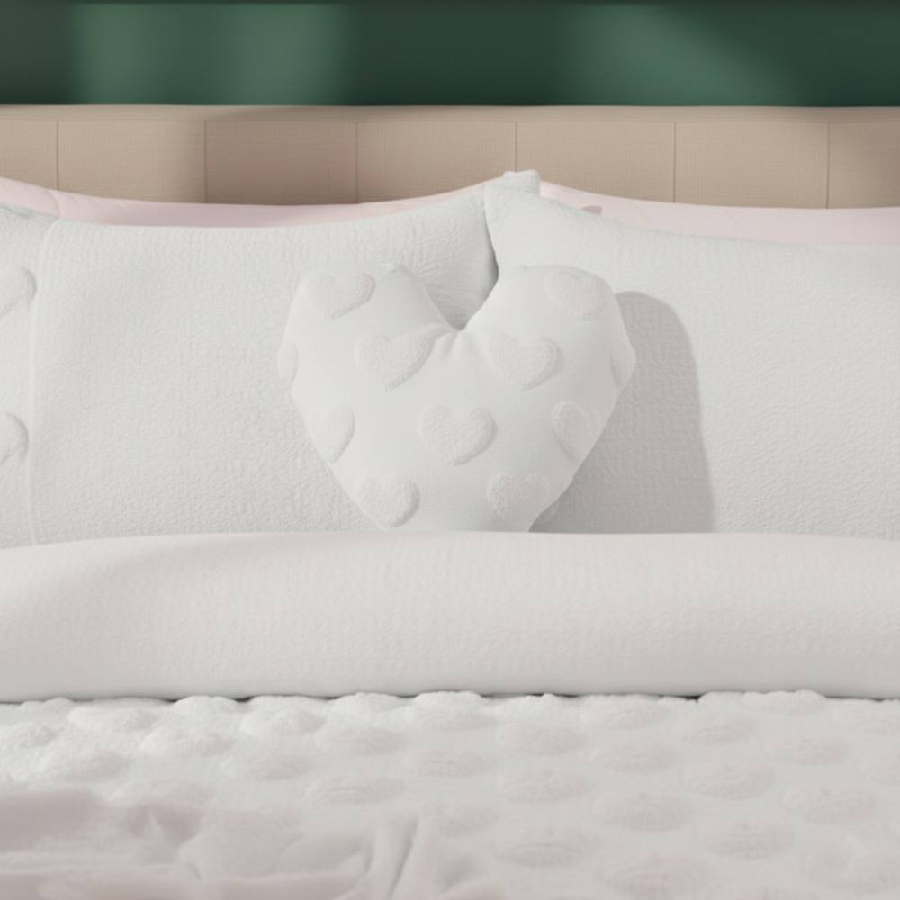 Snug City Heart Shaped Teddy Fleece Cushion Ultra Soft Plush Decorative Pillow in White