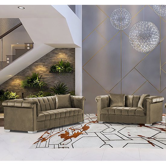 Kenosha Velour Fabric 2 Seater And 3 Seater Sofa In Parchment
