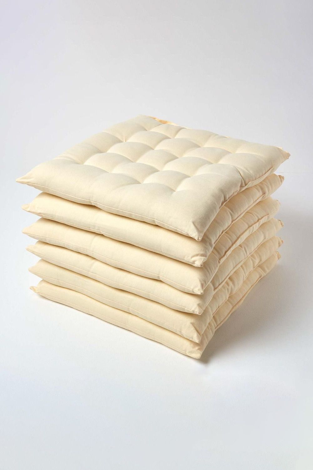 Homescapes 6 Pack Seat Pads Luxury 100% Cotton Indoor Outdoor Garden Cushion, 40cm in Cream