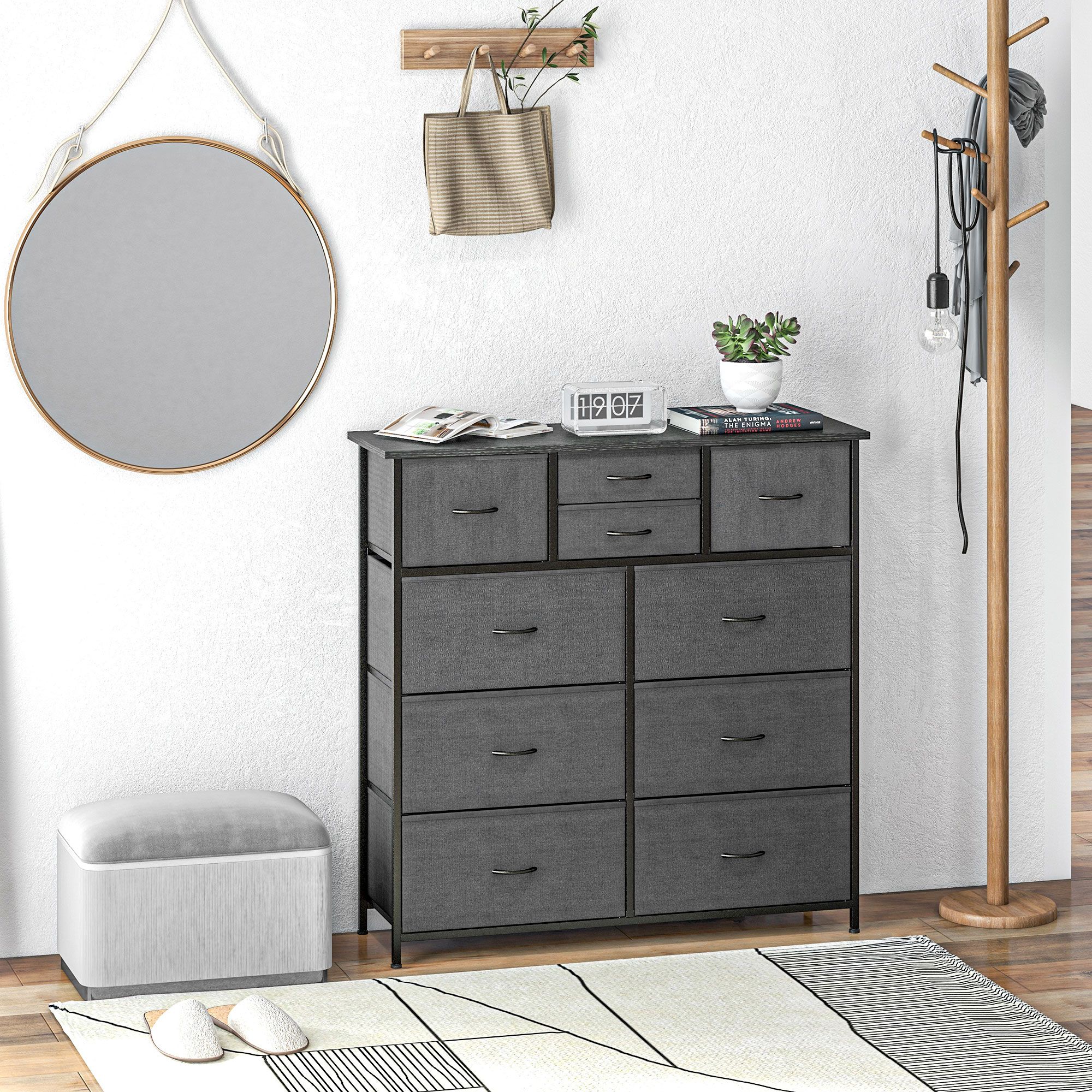 HOMCOM Bedroom Chest of Drawers Fabric Dresser w/ Foldable Drawers in Black