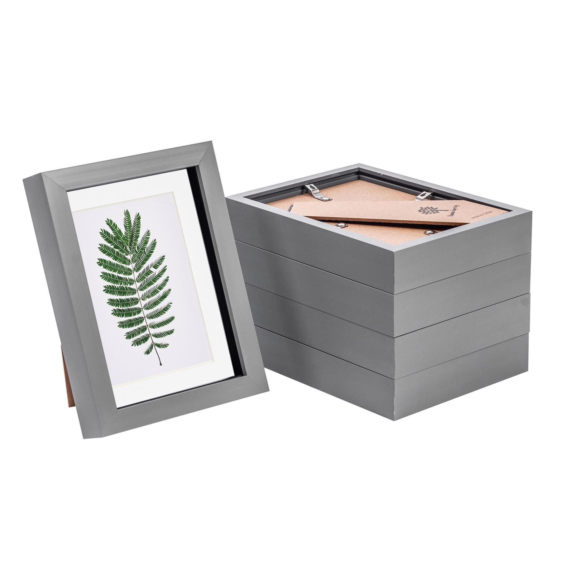 Nicola Spring 3D Box Photo Frames - 5 x 7" with 4 x 6" Mount - Ivory Mount - Pack of 5 in Grey