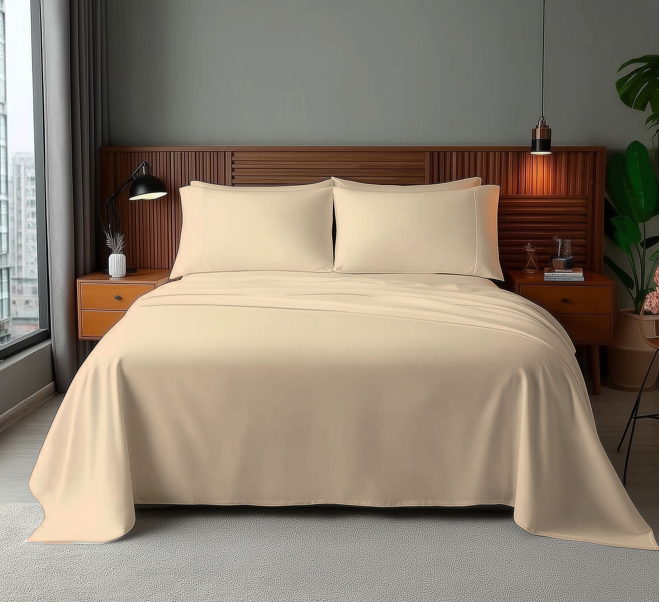 Snug City Microfibre Soft Touch Flat Sheet Plain Dyed Bed Linen in Cream