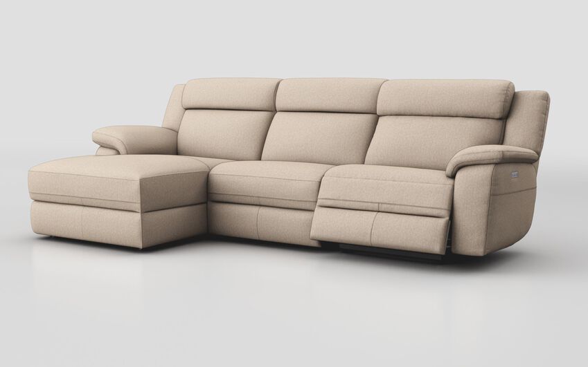 Brown Fabric Sarsina 3 Seater Sofa Right Hand Facing Power & Left Hand Facing Lounger with Head Tilt