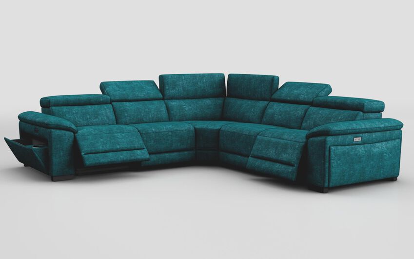 Blue Fabric Mesola 3 Corner 3 Power Sofa with Manual Head Tilt