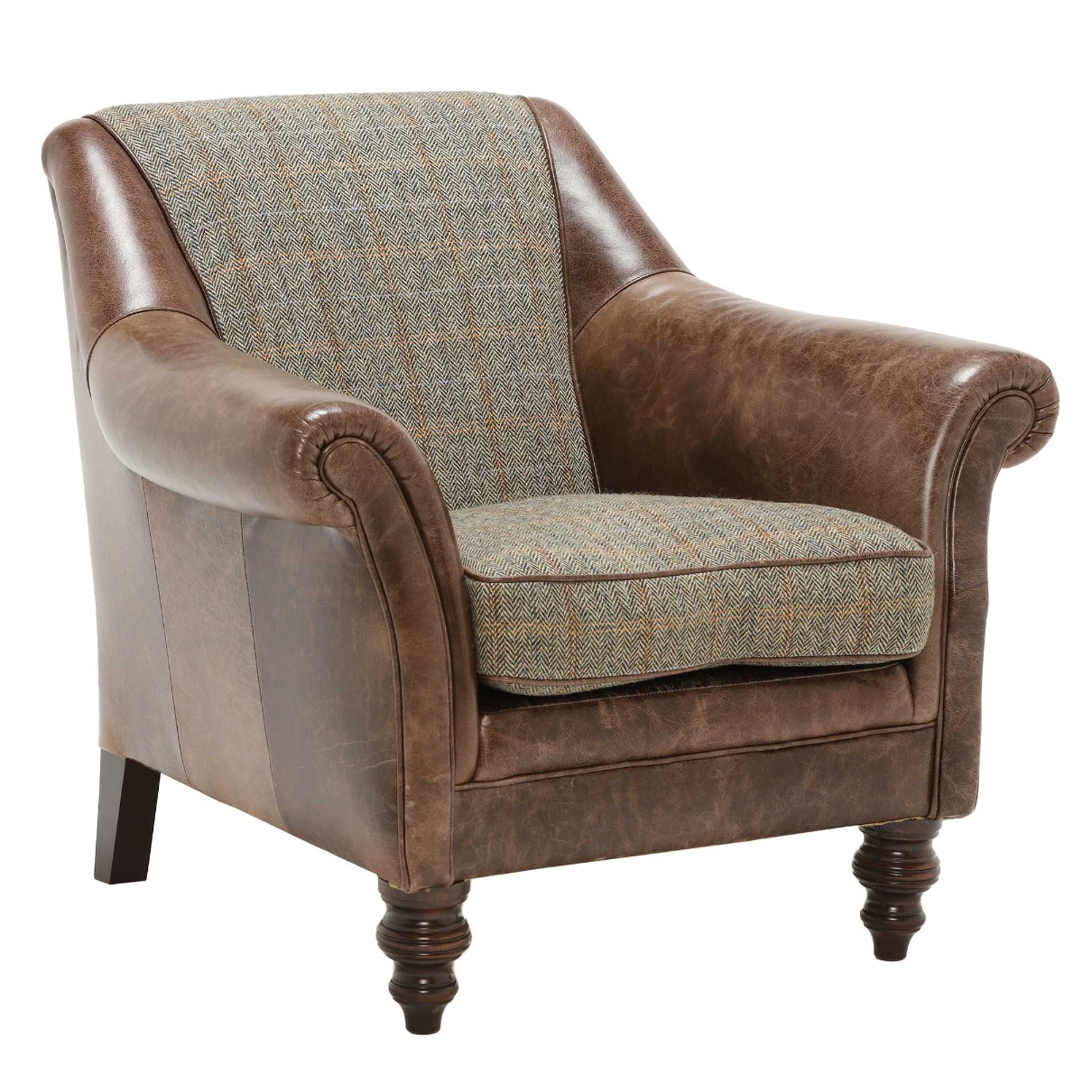 Harris Tweed Leather Dalmore Accent Chair Bracken Herringbone