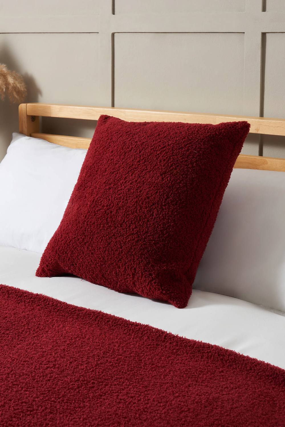 BHS Teddy Bear Fleece Cushion in Red