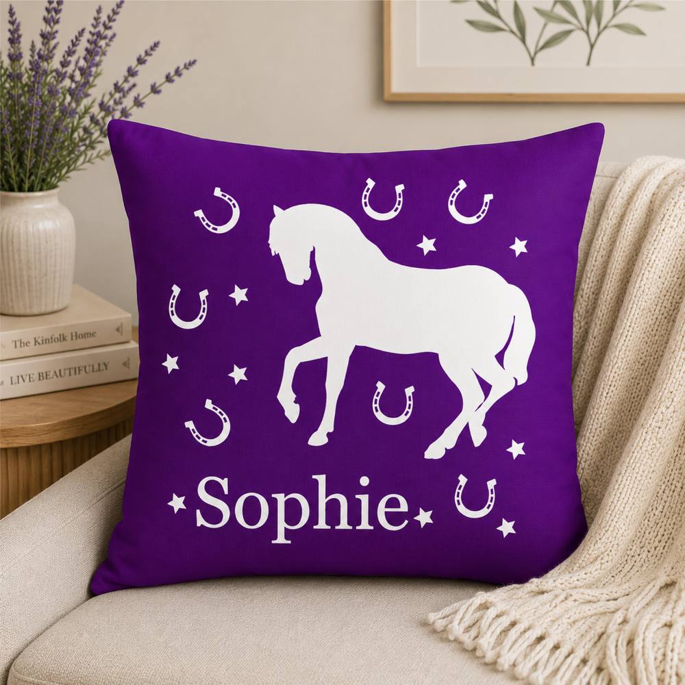 60 SECOND MAKEOVER Personalised Horse Cushion Cover in Purple