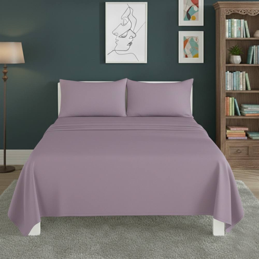 Snug City Easy Care Flat Bed Sheet Polycotton Durable Low Maintenance Bedding in Lilac