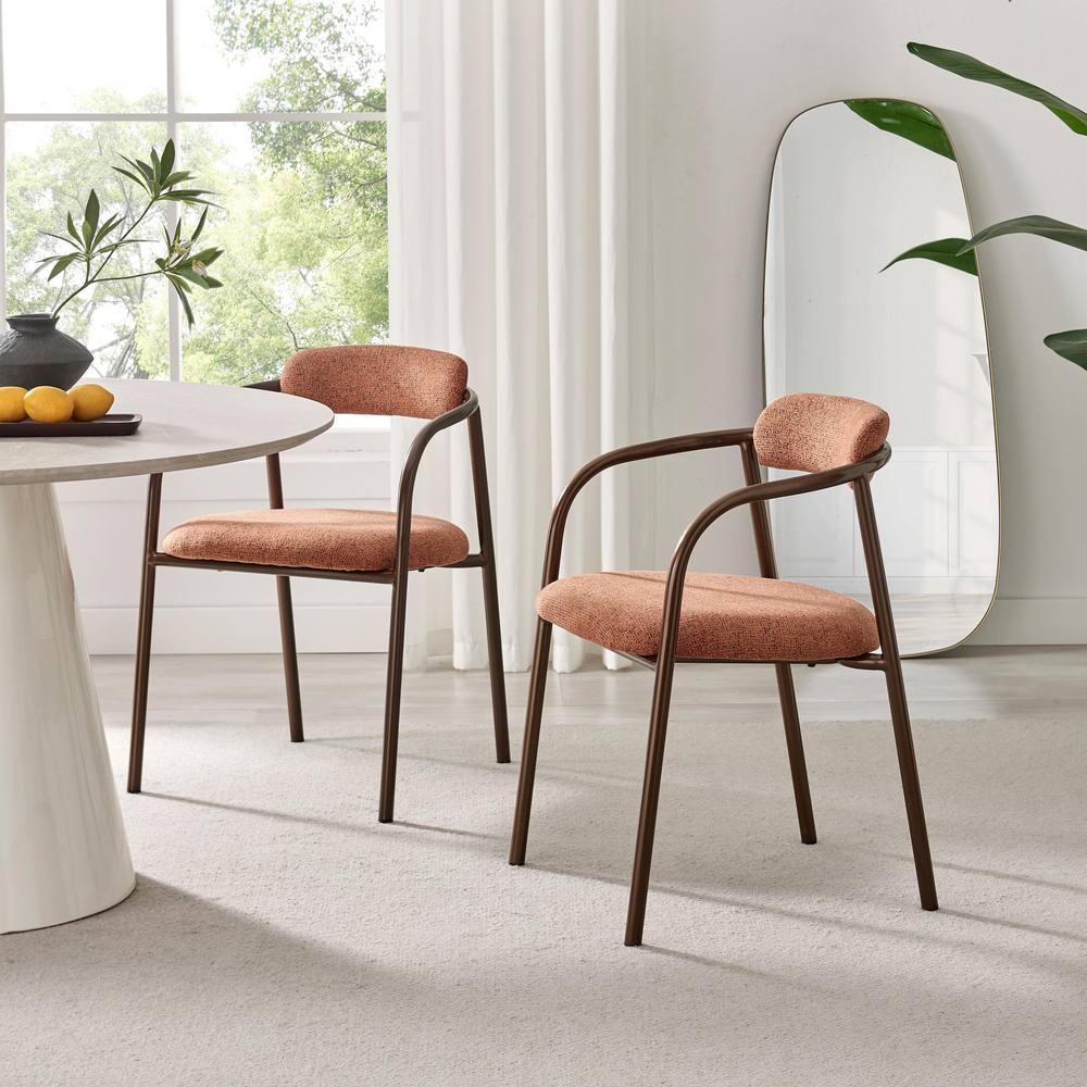 FurnitureboxUK 2x Rhea Terracotta Orange Fabric Dining Chairs Bronze Legs