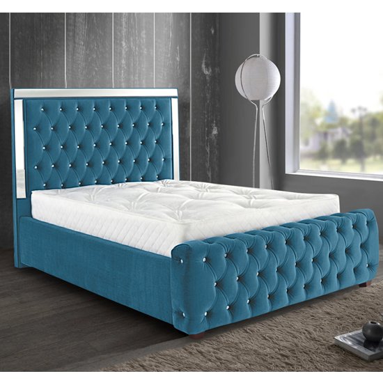 Eastcote Plush Velvet Mirrored Single Bed In Teal