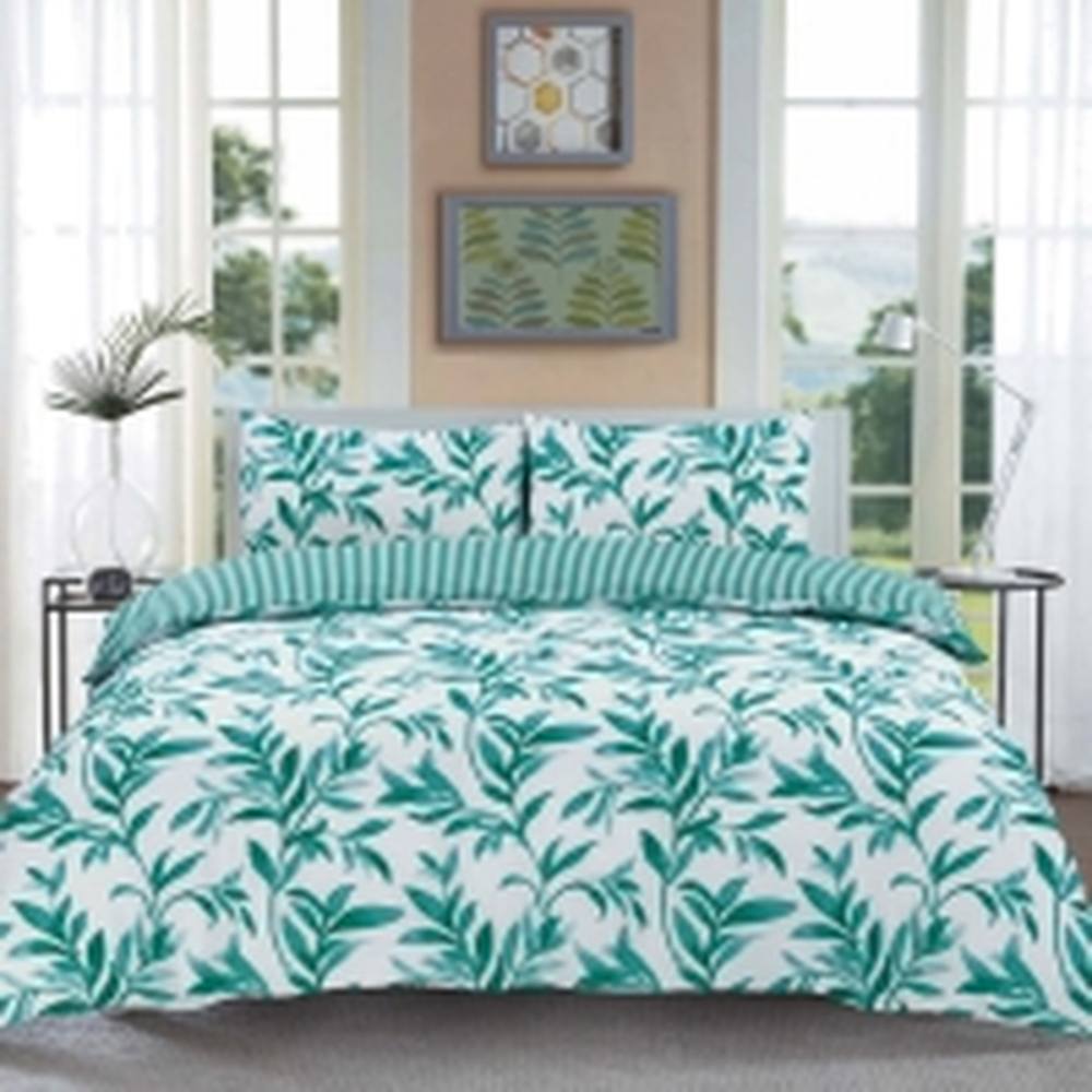 Homes-Linen Luxury Ellie Teal Leaf Reversible Duvet Cover Set Easy Care