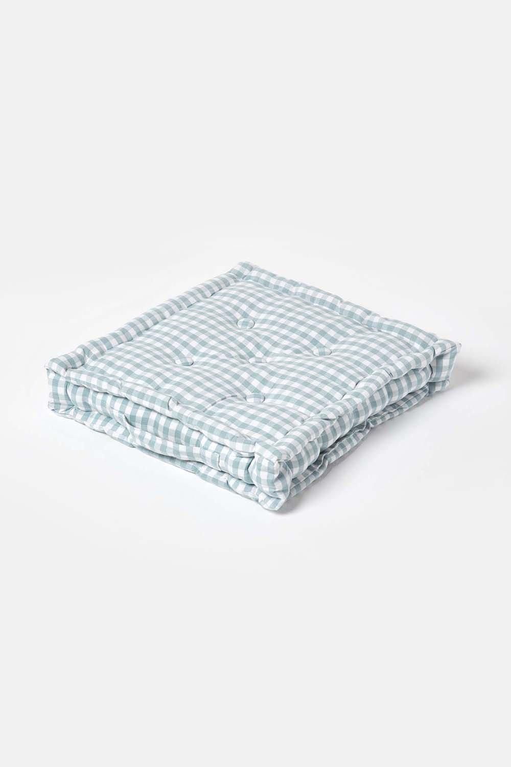 Homescapes Cotton Gingham Check Floor Cushion in Blue