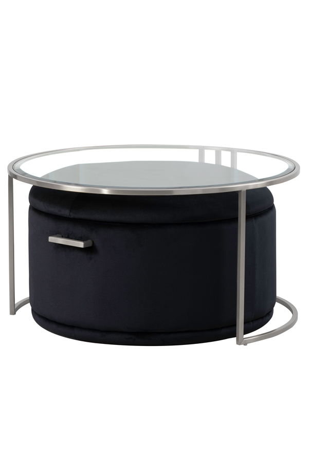 Aria Silver Coffee Table and Storage Ottoman Black - Set