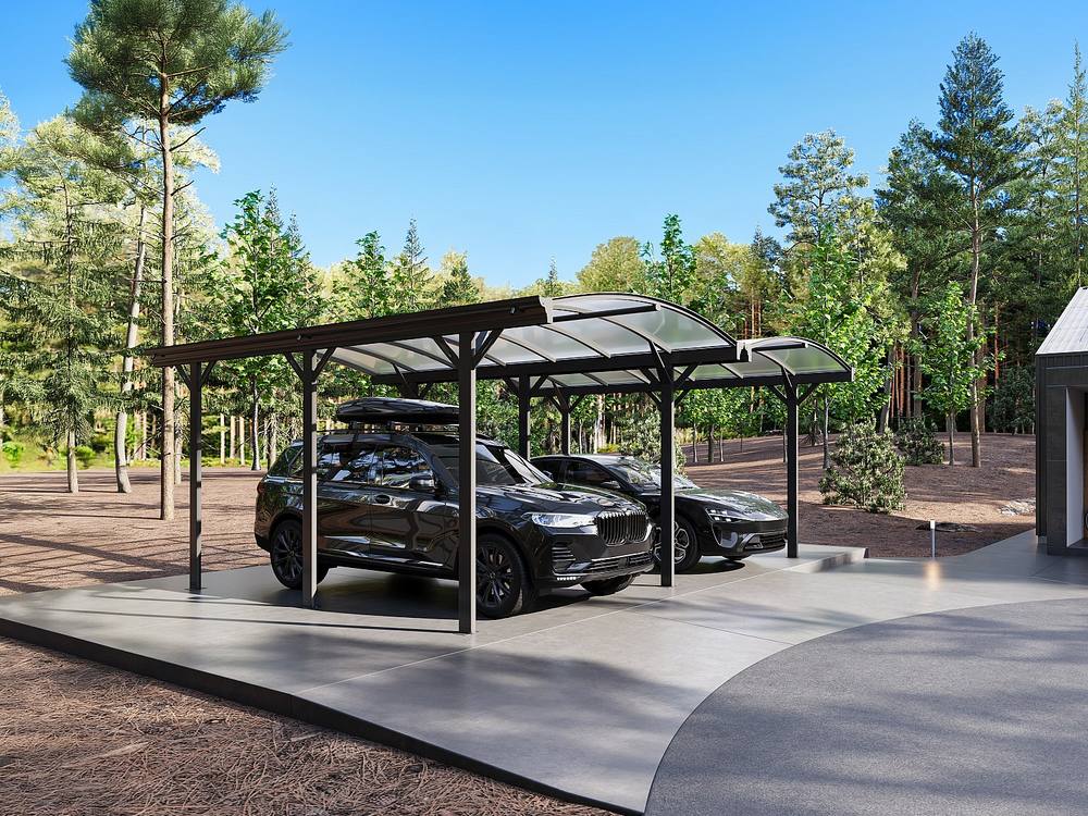 Vente-unique Aluminum Freestanding Pergola Carport Extension - 1 Car - L505 X H239 in Dark Grey