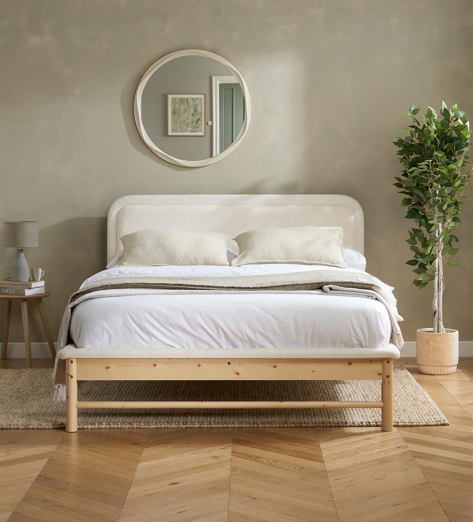 Birlea Emmi Scandi Bed White Boucle & Wood