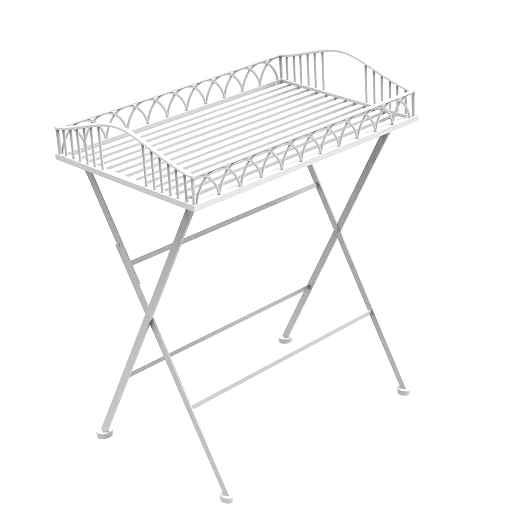 Foldable Wrought Iron White Butler Tray White