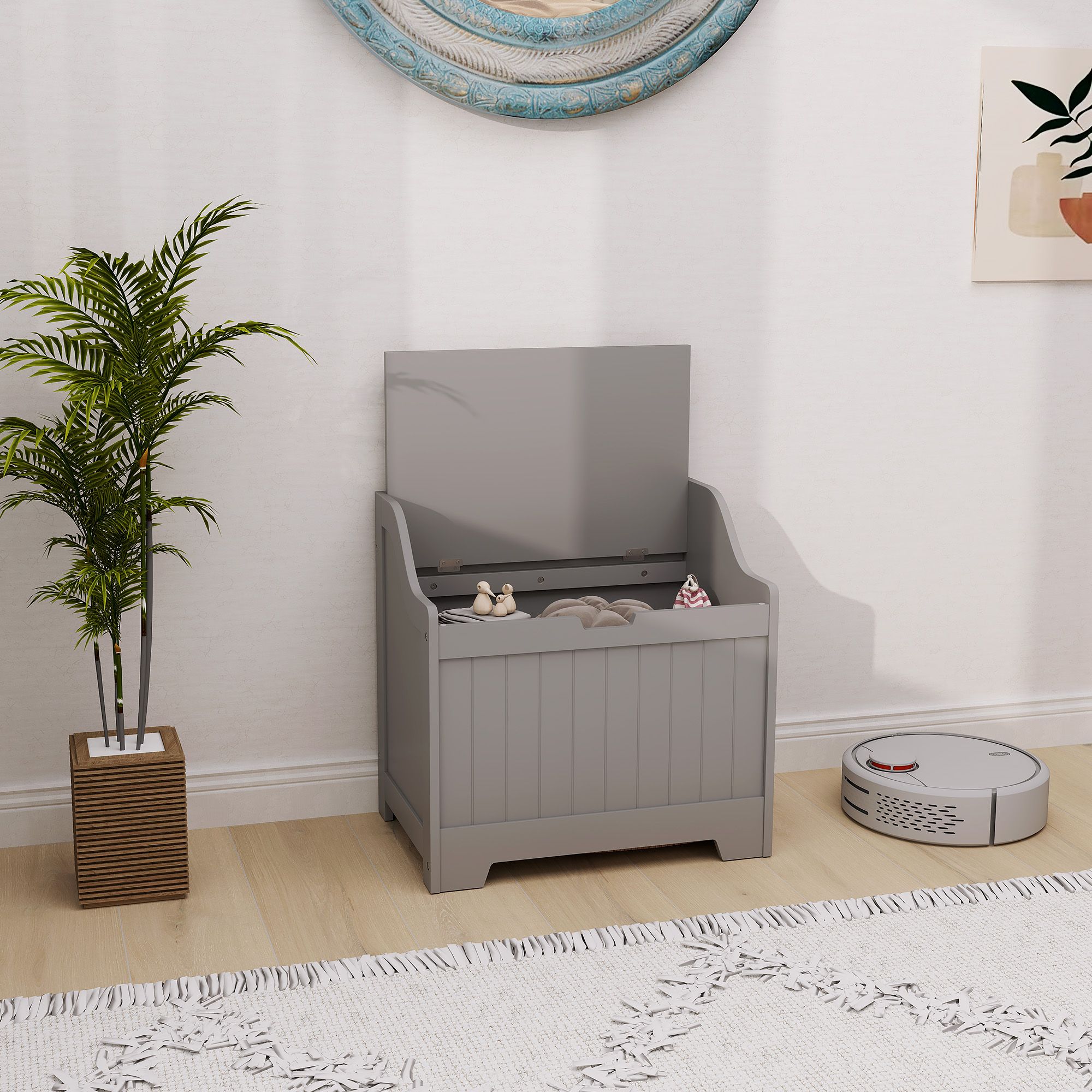 HOMCOM Storage Trunk with Safety Hinge for Living Room, 56.4cm in Grey