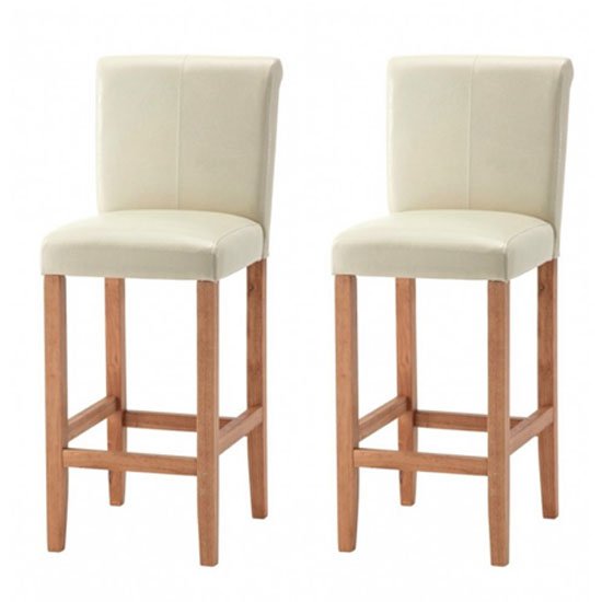 Wilton Ivory Leather Bar Stool With Oak Leg In Pair