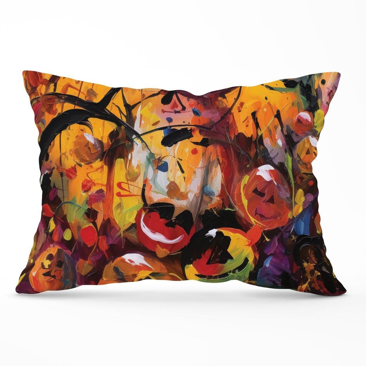 Warren Reed - Designer Abstract Halloween Painting Cushions in Orange