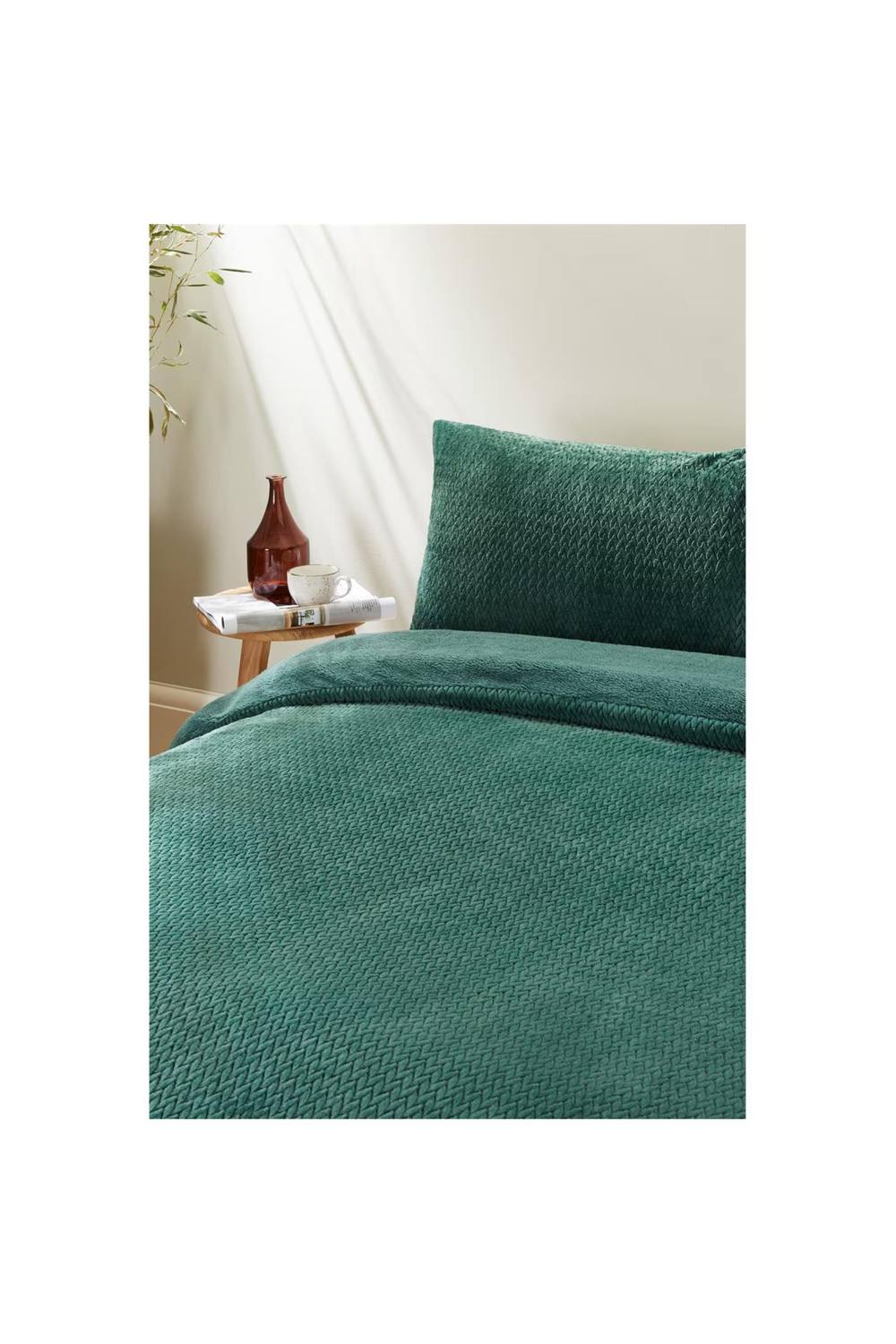 Dyzi Single Size Chevron Fleece Ultra Soft Duvet Cover Set Warm Bedding in Green