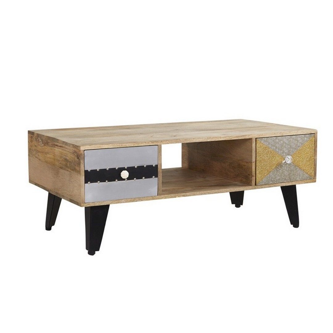 Indian Hub Sorio 2 Drawer Coffee Table - Wood - L40 x W110 x H45 cm in Brown