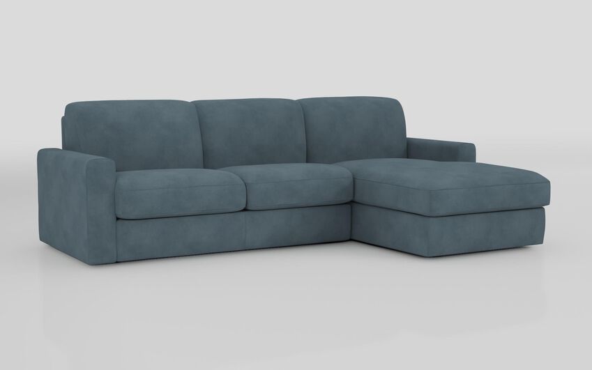 Blue Fabric Barete Large Arm 4 Seater Sofa Bed with Right Hand Facing Large Lounger