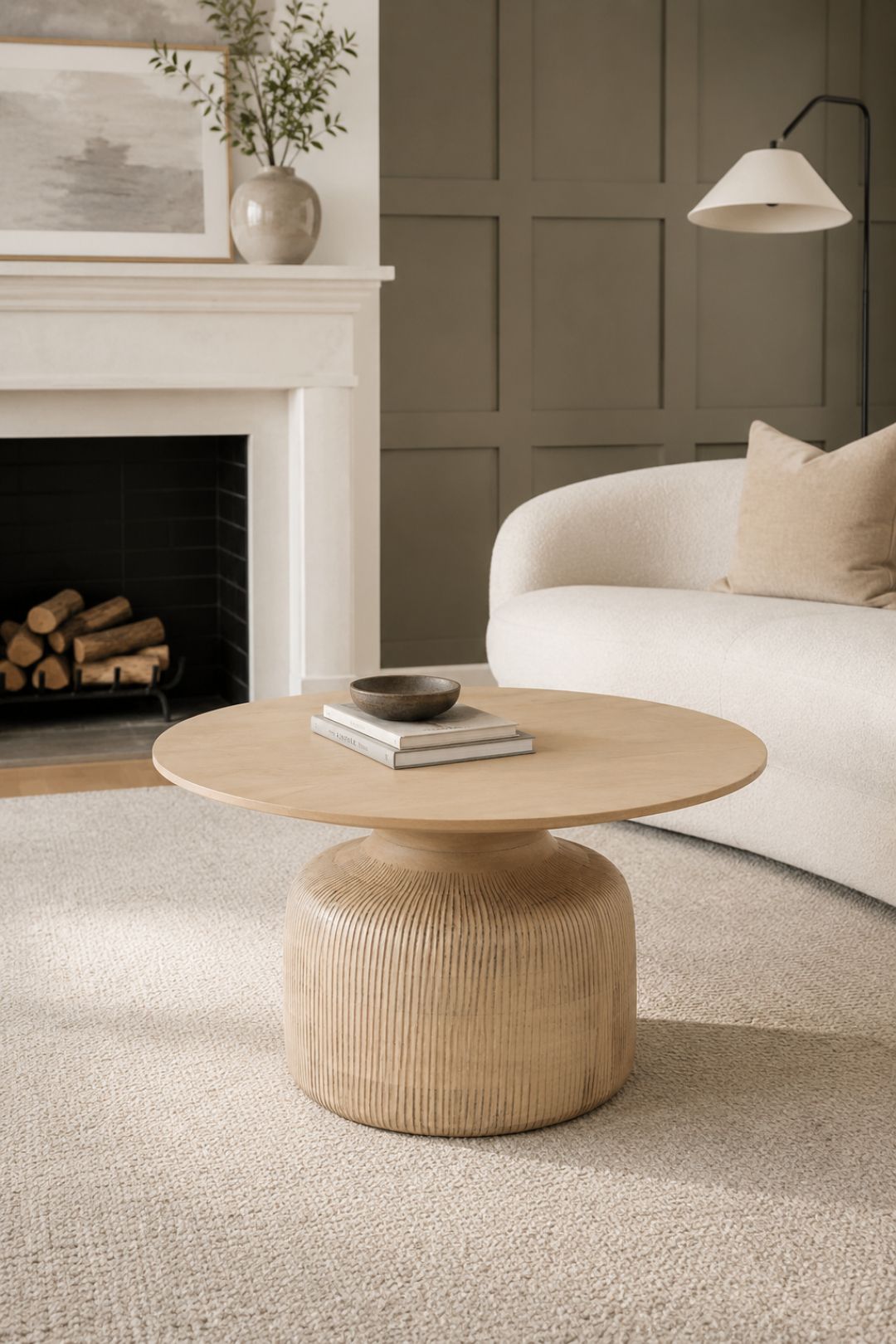 IH Design Berma Mango Wood Round Coffee Table in Light Sand