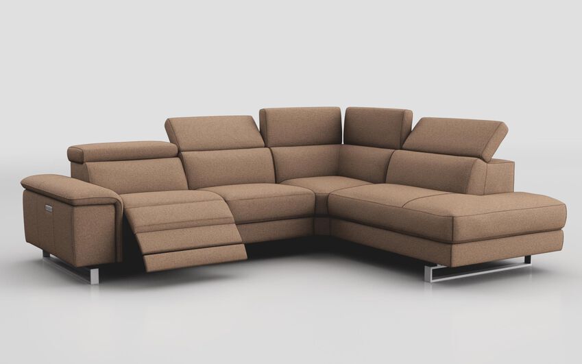 Brown Fabric Viserba 3 Corner 2 LHF Power Recliner with Power Head Tilt & RHF Chaise with Manual Head Tilt