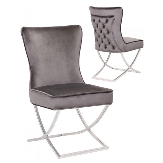 Cavalli Grey Velvet Dining Chairs In Pair