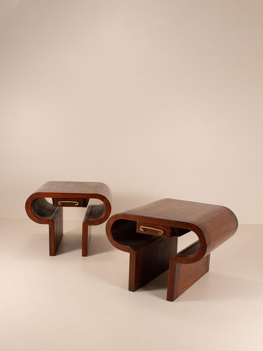 Vintage Pair of Bedside Tables, Mahogany, France