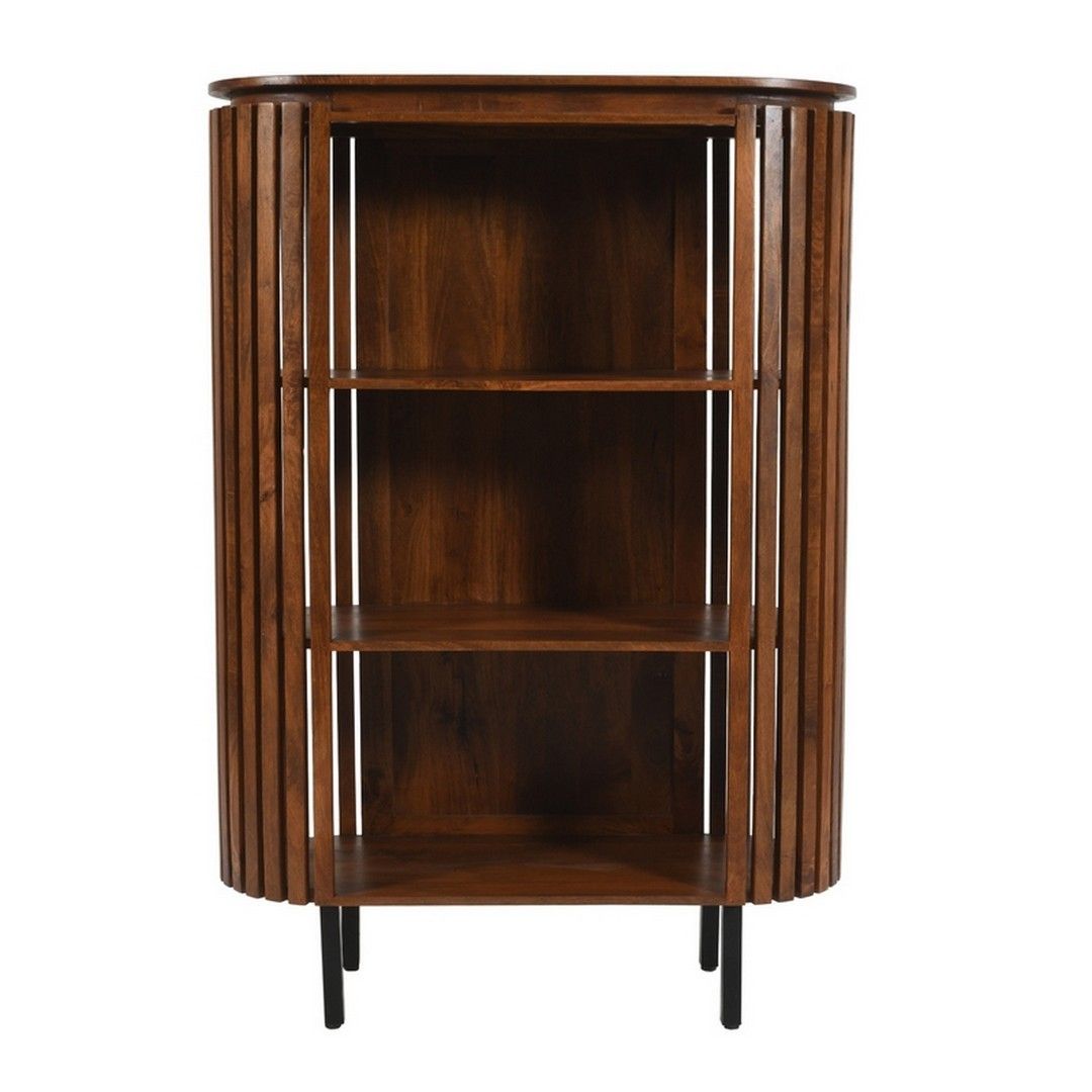 Indian Hub Slatted Medium High Bookcase - Mango Wood - L40 x W100 x H145 cm in Brown