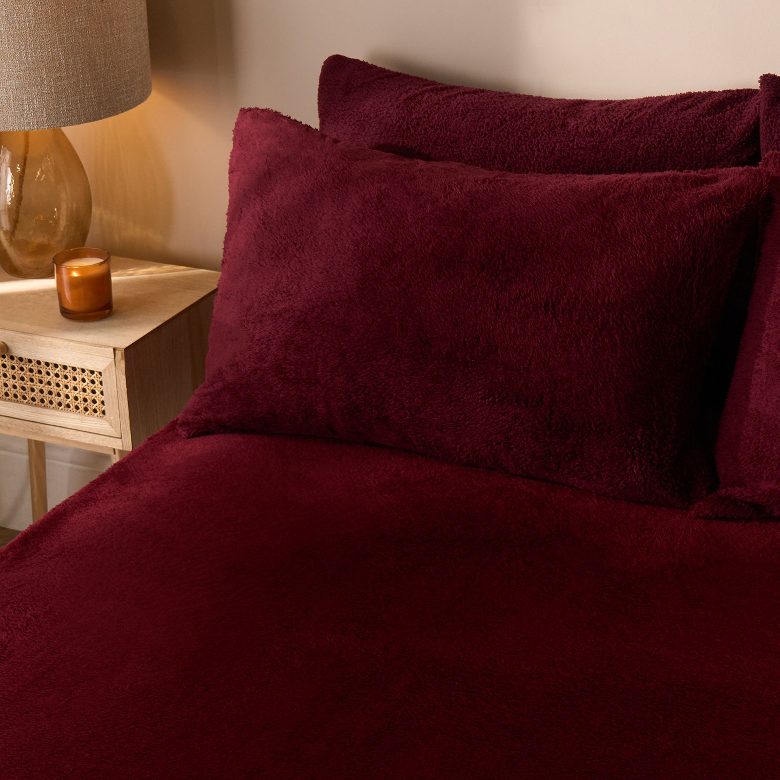 OHS Teddy Fleece Thermal Fitted Bed Sheet in Wine | Size: Double Fitted