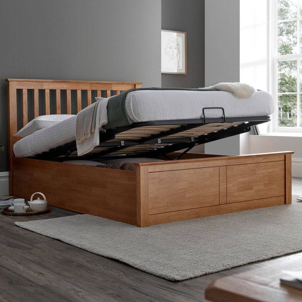 Malmo Oak Wooden Ottoman Bed Frame - 5ft King Size